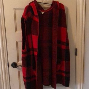 Plus size red black plaid blanket vest  hood 26/28